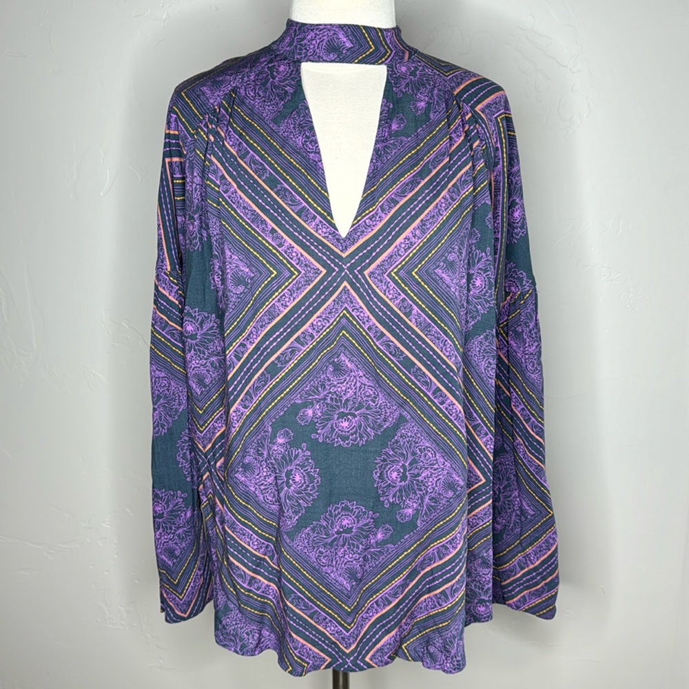 Free People Purple Walking On A Dream Keyhole Tunic Blouse Size Small